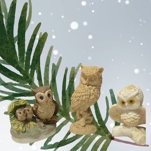 Three ceramic owls.  Tallest is 7 inches